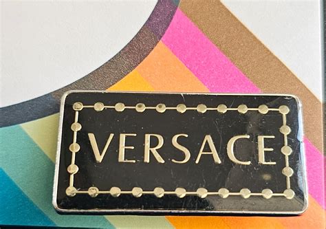 gold versace badge|1 gold /black VERCASE pin logo badge for Clothing .